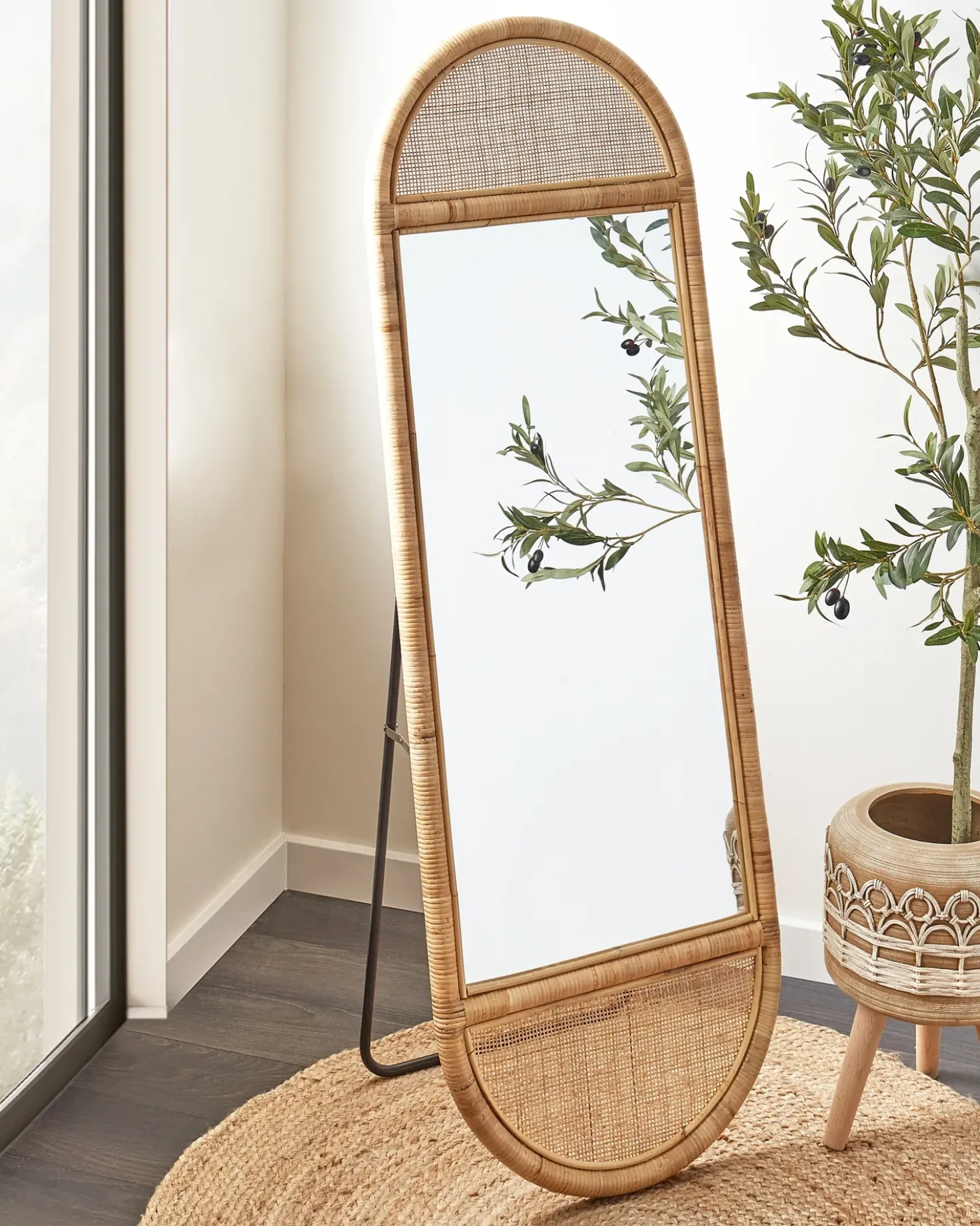 Stående spejl BARGES 150 cm Rattan Naturlig