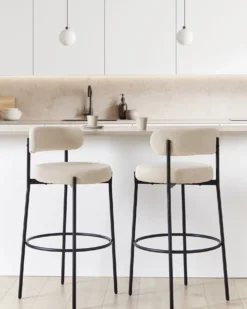 Sæt med 2 barstole ALLISON Boucle Lys Beige