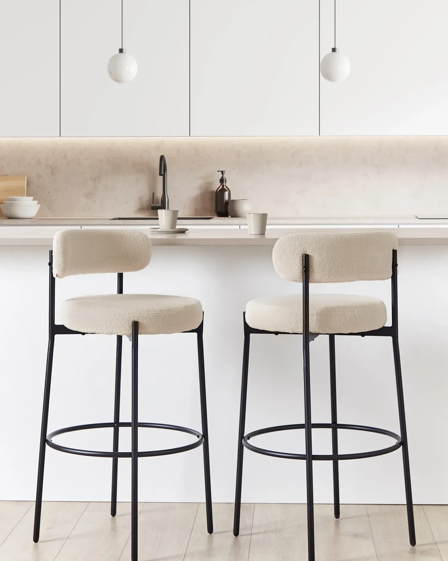 Sæt med 2 barstole ALLISON Boucle Lys Beige
