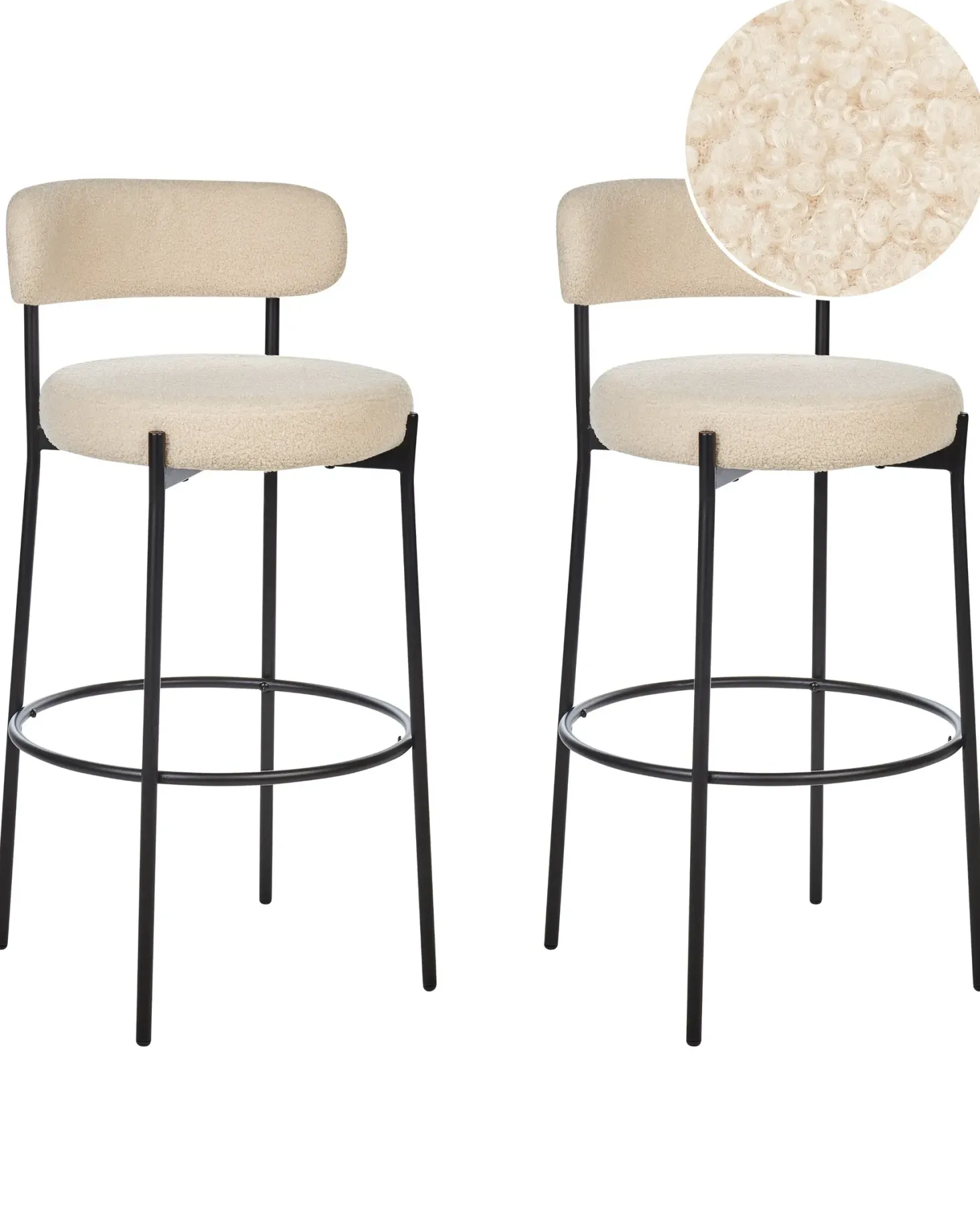 Sæt med 2 barstole ALLISON Boucle Lys Beige