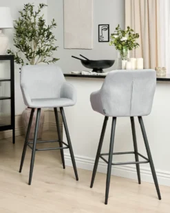 Sæt med 2 barstole CASMALIA Velour Lysegrå