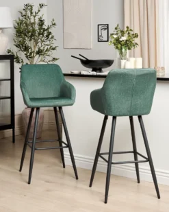 Sæt med 2 barstole CASMALIA Velour Mørkegrøn