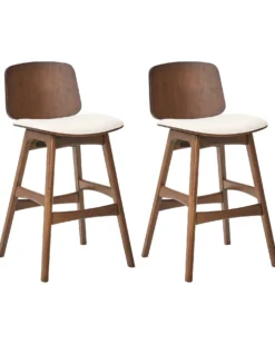 Sæt med 2 barstole CHARLESTON Træ Brun/lys beige