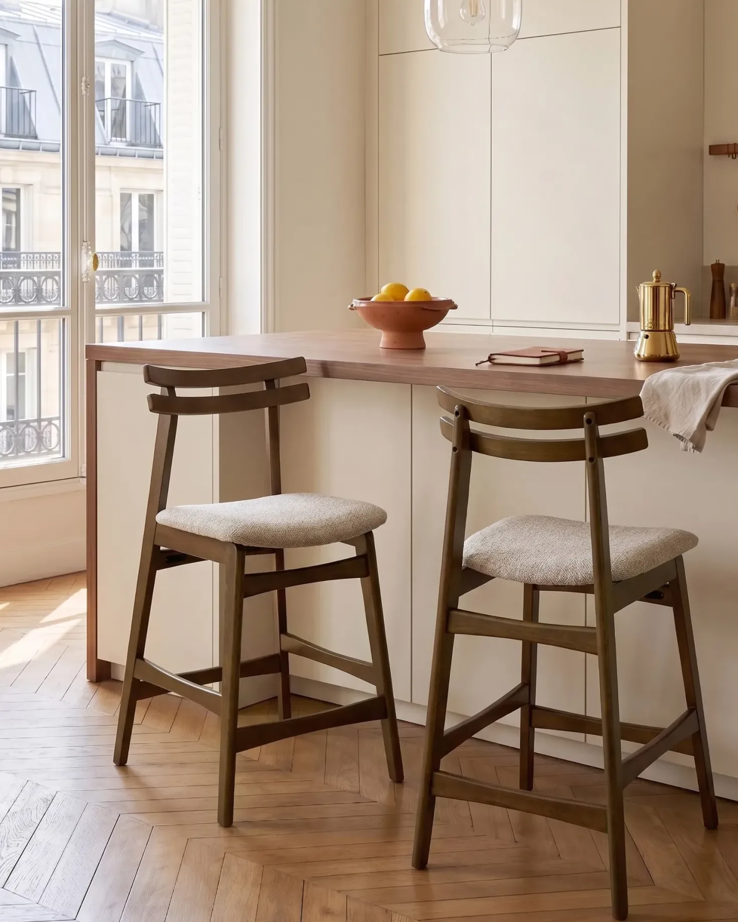 Sæt med 2 barstole CYNTHIANA Træ Brun/lys beige