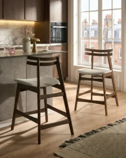 Sæt med 2 barstole CYNTHIANA Træ Brun/lys beige