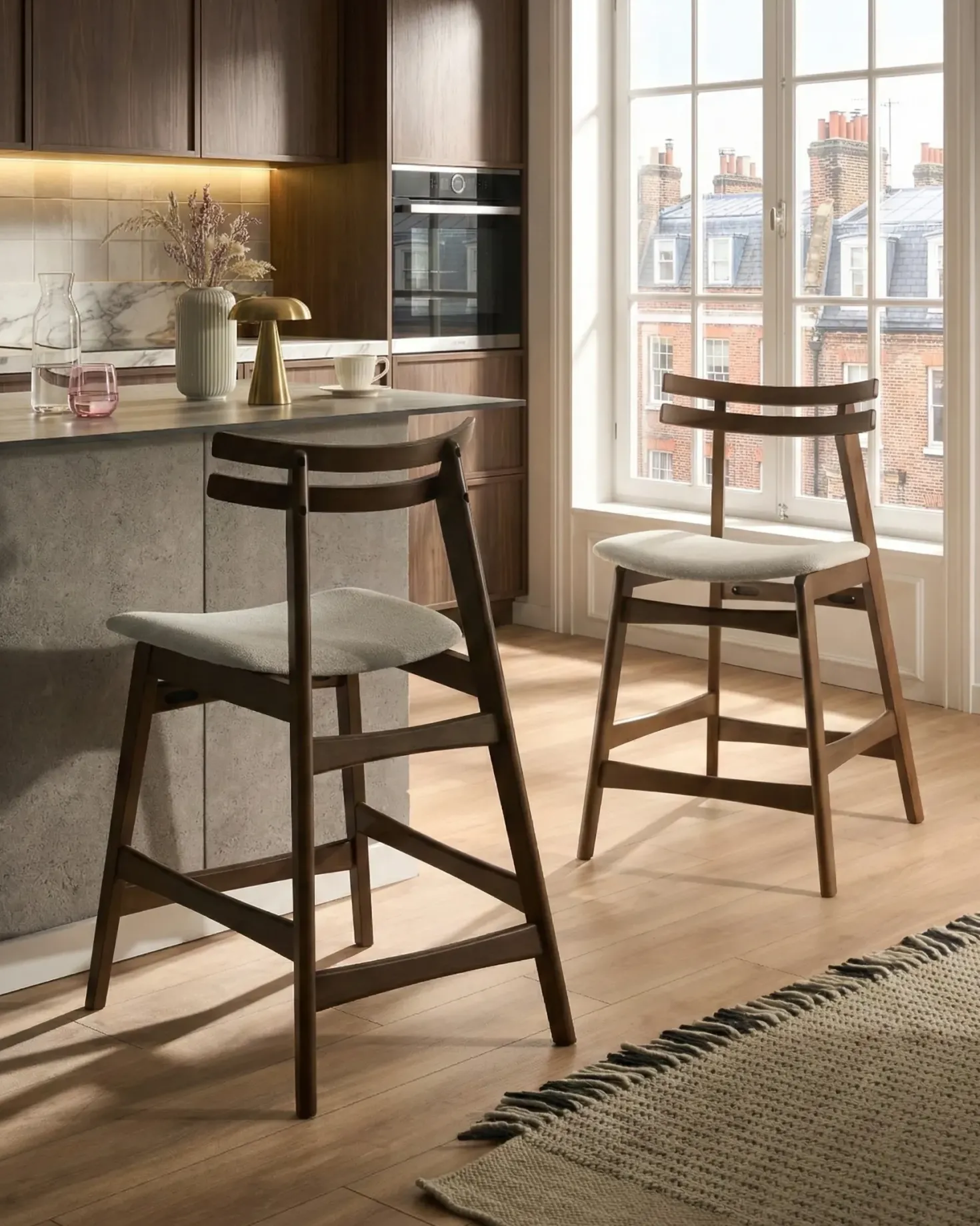 Sæt med 2 barstole CYNTHIANA Træ Brun/lys beige