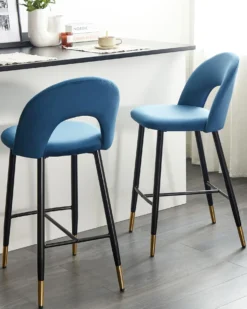 Sæt med 2 barstole FALTON Velour Blå