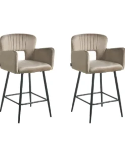 Sæt med 2 barstole SANILAC Velour Brungrå