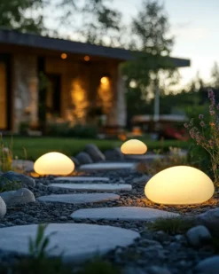 Sæt med 3 dekorative udendørs LED-lamper FARALLON Med fjernbetjening Hvid
