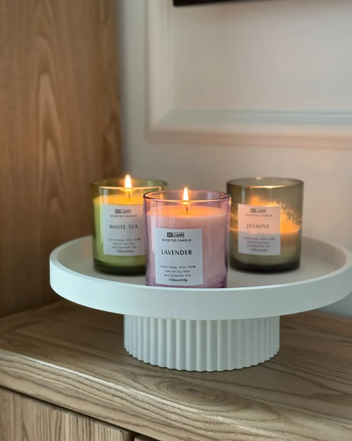 Sæt med 3 duftlys COLORFUL BARREL Soja voks Fresh notes Blomster noter