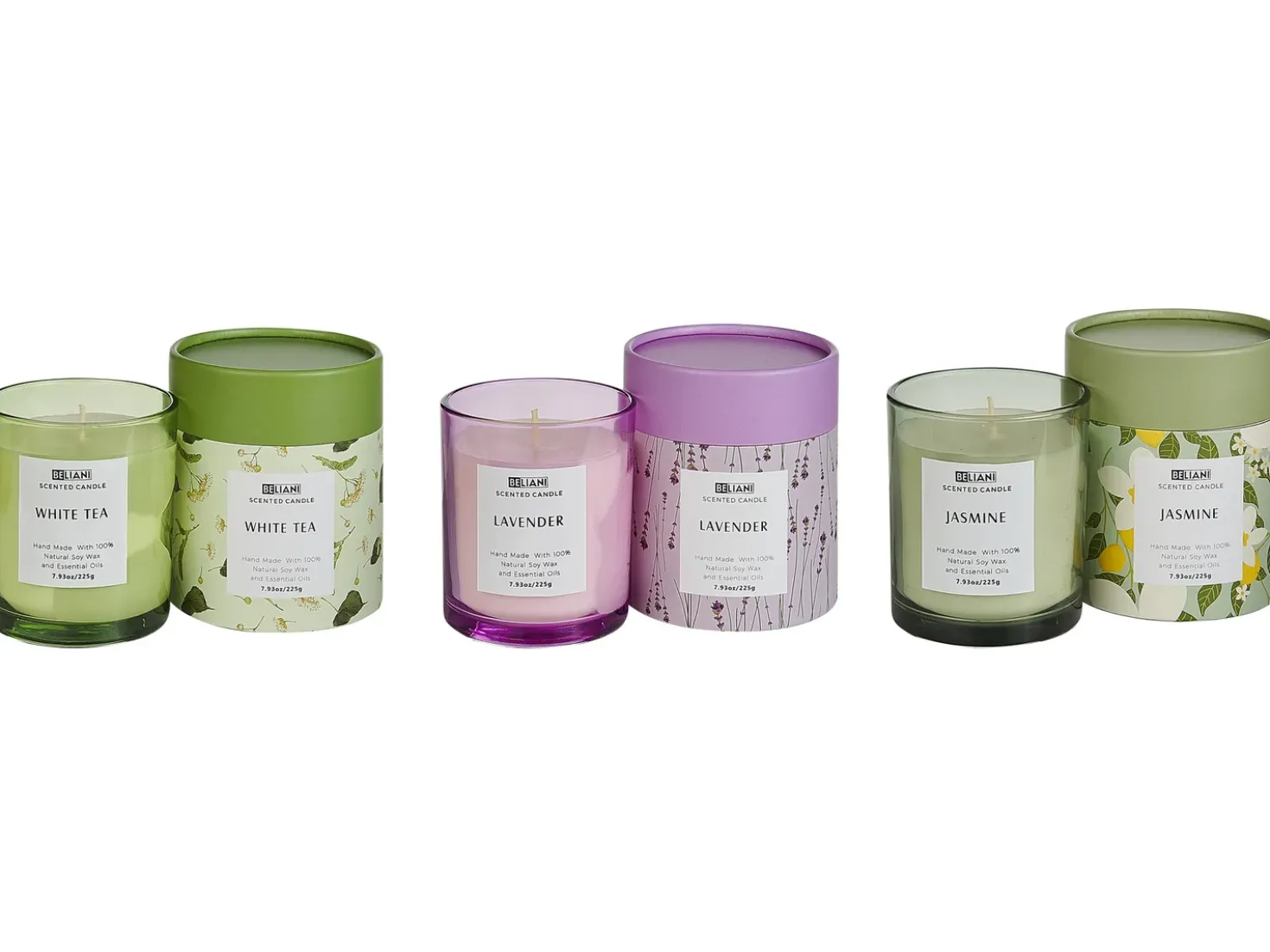 Sæt med 3 duftlys COLORFUL BARREL Soja voks Fresh notes Blomster noter
