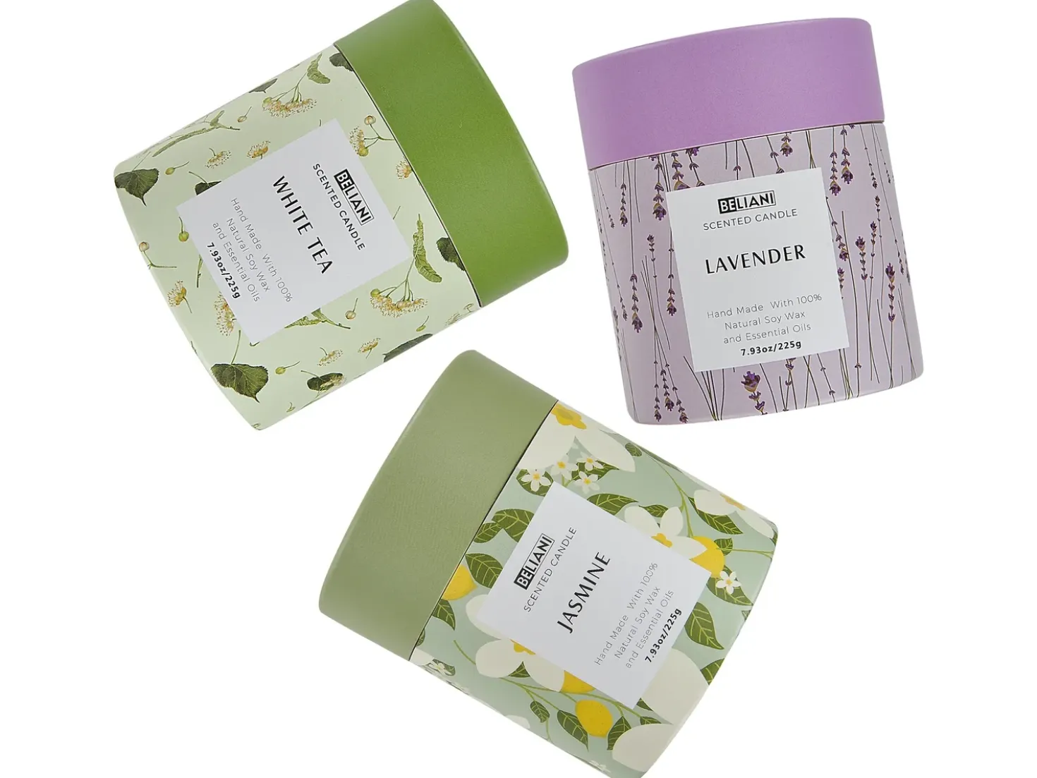 Sæt med 3 duftlys COLORFUL BARREL Soja voks Fresh notes Blomster noter