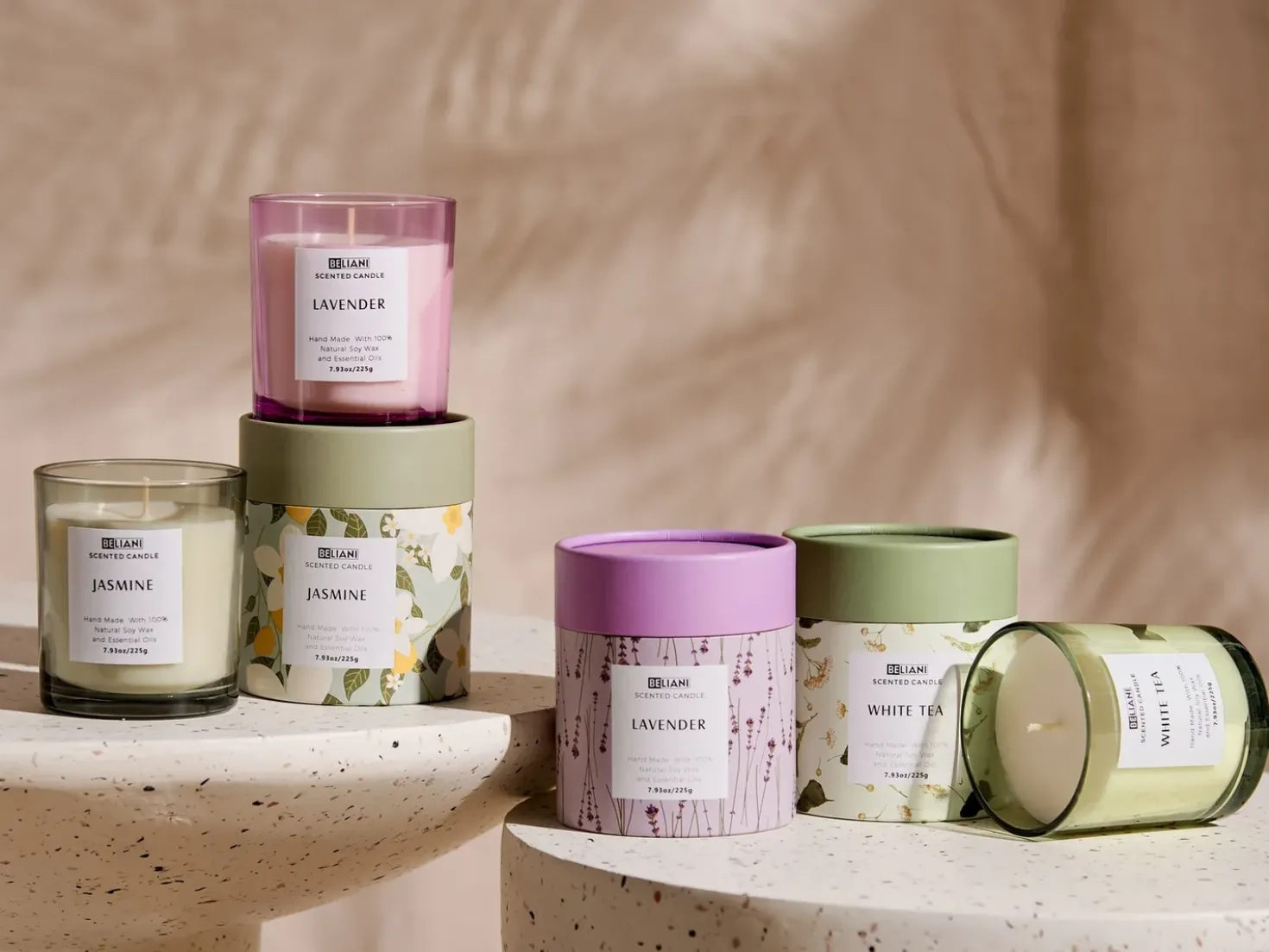 Sæt med 3 duftlys COLORFUL BARREL Soja voks Fresh notes Blomster noter