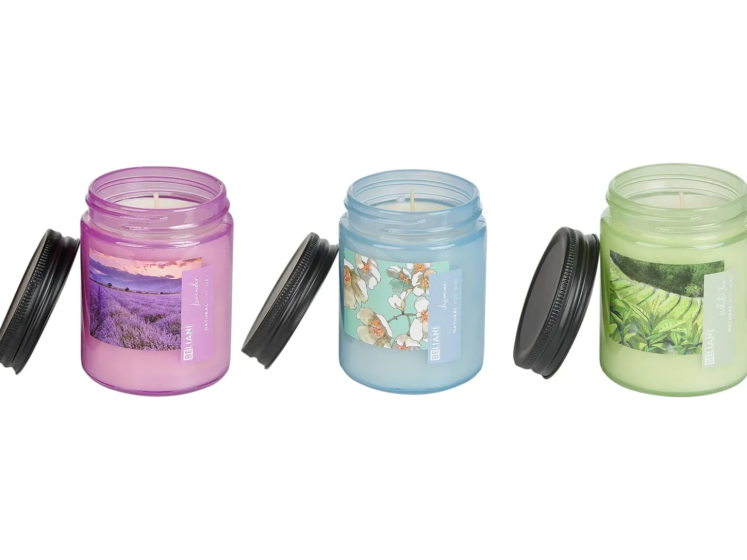 Sæt med 3 duftlys FRUITY BLOOM Soja voks Fresh notes Blomster noter