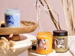 Sæt med 3 duftlys FRUITY BLOOM Soja voks Fresh notes Blomster noter