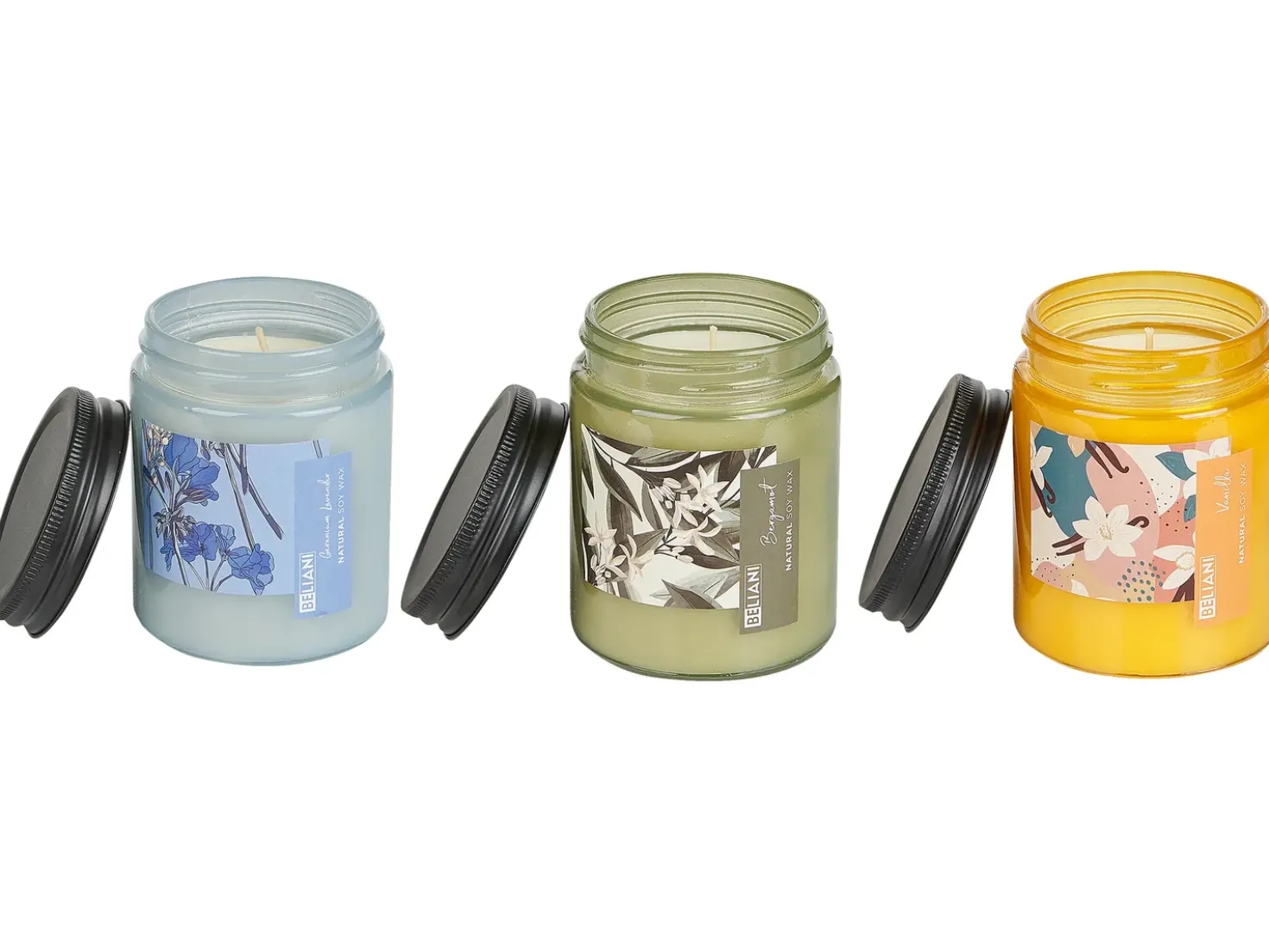 Sæt med 3 duftlys FRUITY BLOOM Soja voks Fresh notes Blomster noter