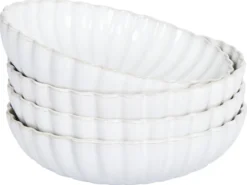Sæt med 4 dybe tallerkener NETTLE Stentøj Cremehvid