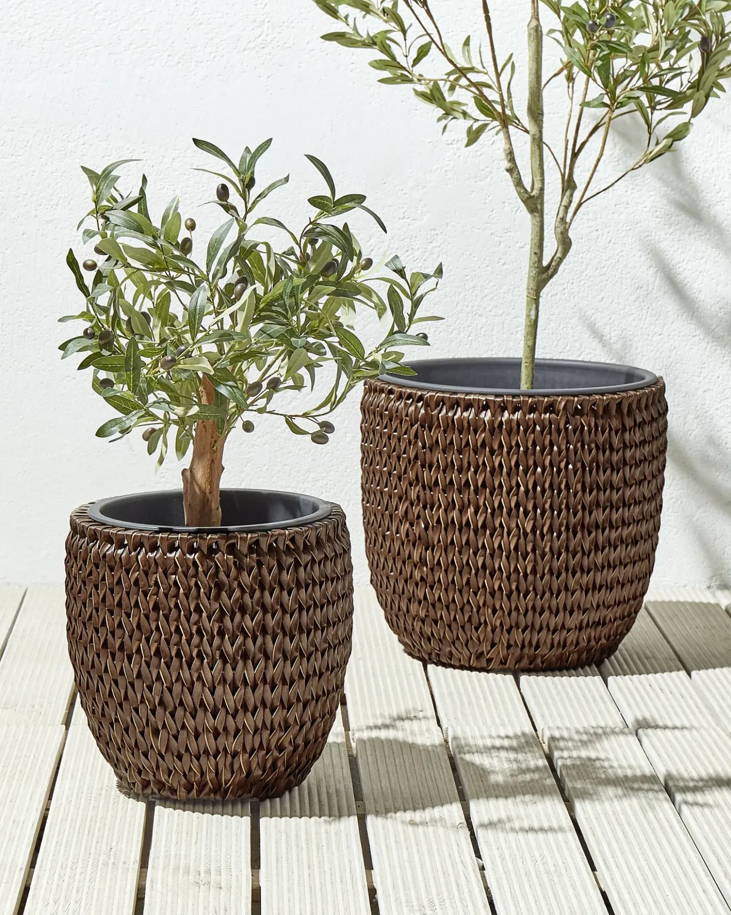 Sæt med 2 plantekrukker BERBERIS 34/45 cm Mørkebrun PE-rattan