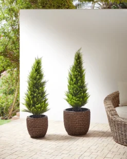 Sæt med 2 plantekrukker BERBERIS 34/45 cm Mørkebrun PE-rattan