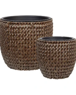 Sæt med 2 plantekrukker BERBERIS 34/45 cm Mørkebrun PE-rattan