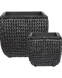 Sæt med 2 plantekrukker BERBERIS 34/45 cm Sort PE-rattan