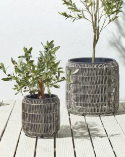 Sæt med 2 plantekrukker BRODIEA 26/45 cm Lysebrun PE-rattan