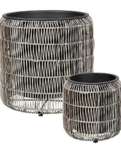 Sæt med 2 plantekrukker BRODIEA 26/45 cm Lysebrun PE-rattan