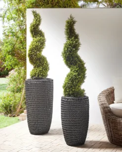 Sæt med 2 plantekrukker CEDRUS 37/45 cm Sort PE-rattan