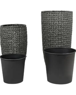 Sæt med 2 plantekrukker CEDRUS 37/45 cm Sort PE-rattan