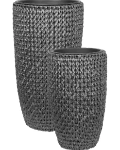 Sæt med 2 plantekrukker CEDRUS 37/45 cm Sort PE-rattan