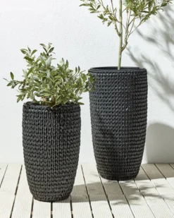 Sæt med 2 plantekrukker CEDRUS 37/45 cm Sort PE-rattan