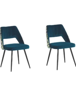 Sæt med 2 spisebordsstole ANSLEY Velour Søblå