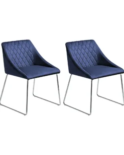 Sæt med 2 spisebordsstole ARCATA Velour Navy Blå