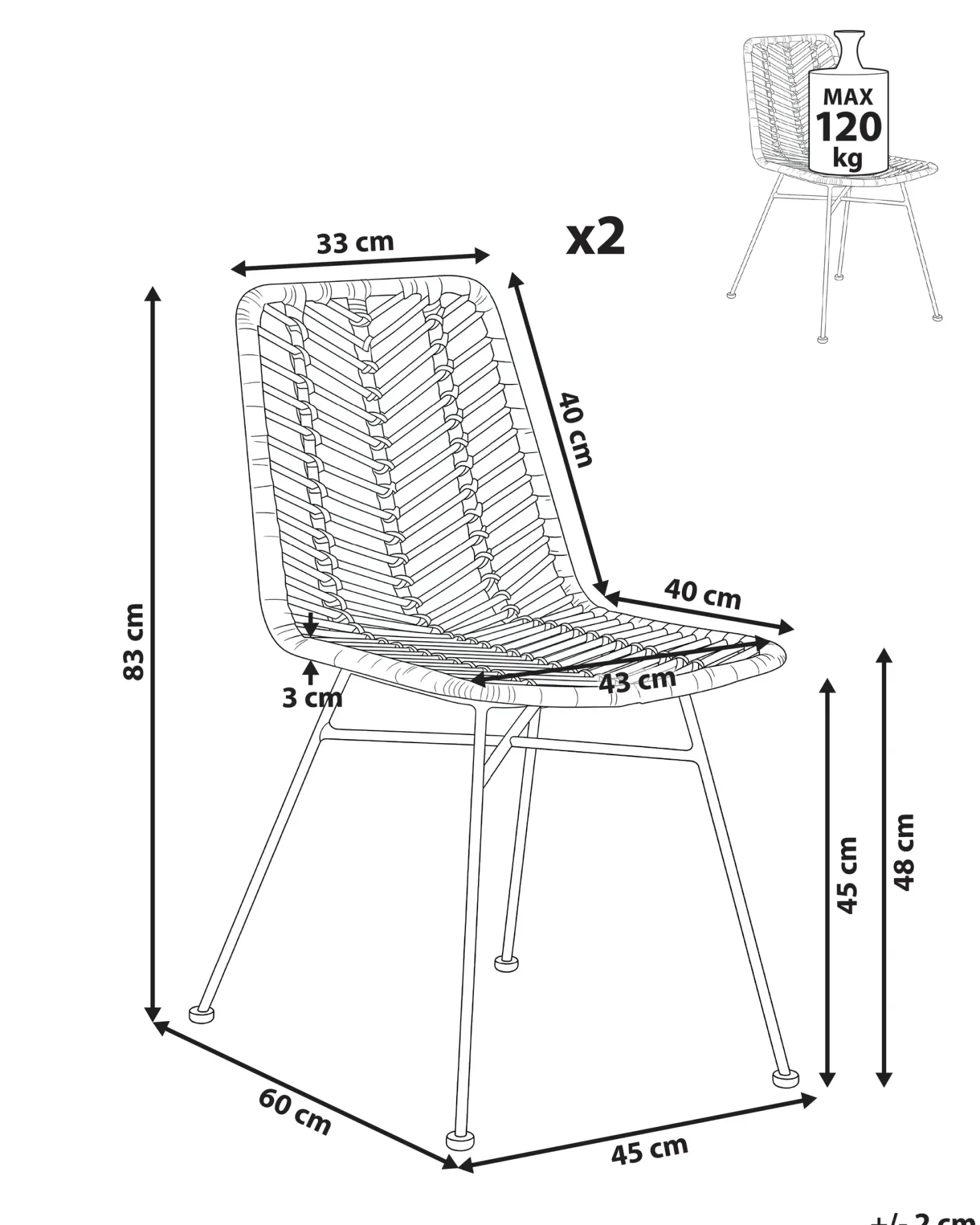 Sæt med 2 spisebordsstole DILLEY Rattan Brun