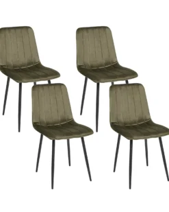 Sæt med 4 spisebordsstole KALISPELL Velour Olivengrøn