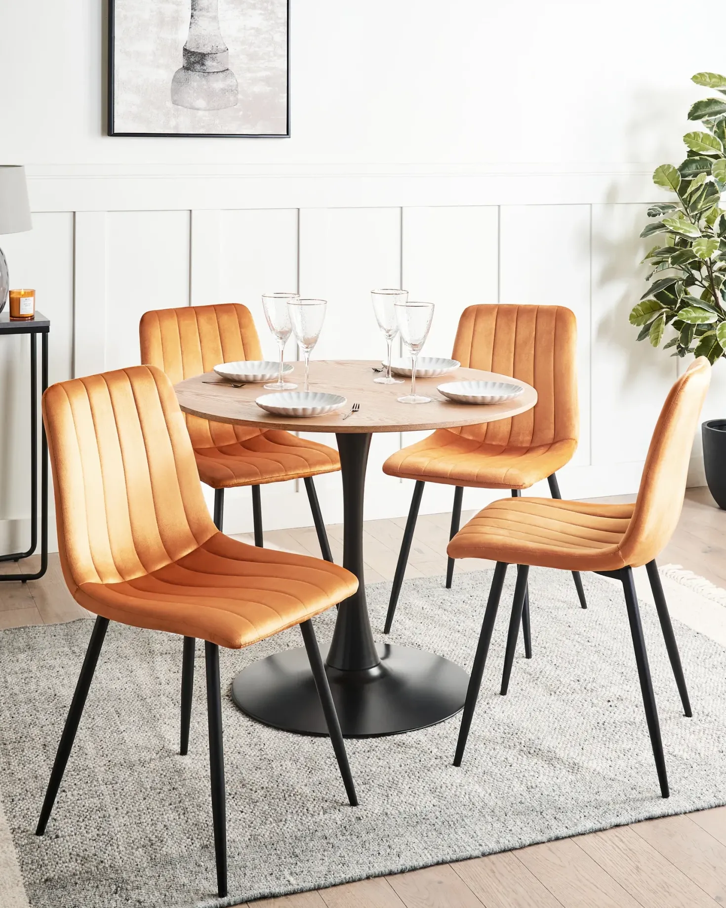 Sæt med 4 spisebordsstole KALISPELL Velour Orange
