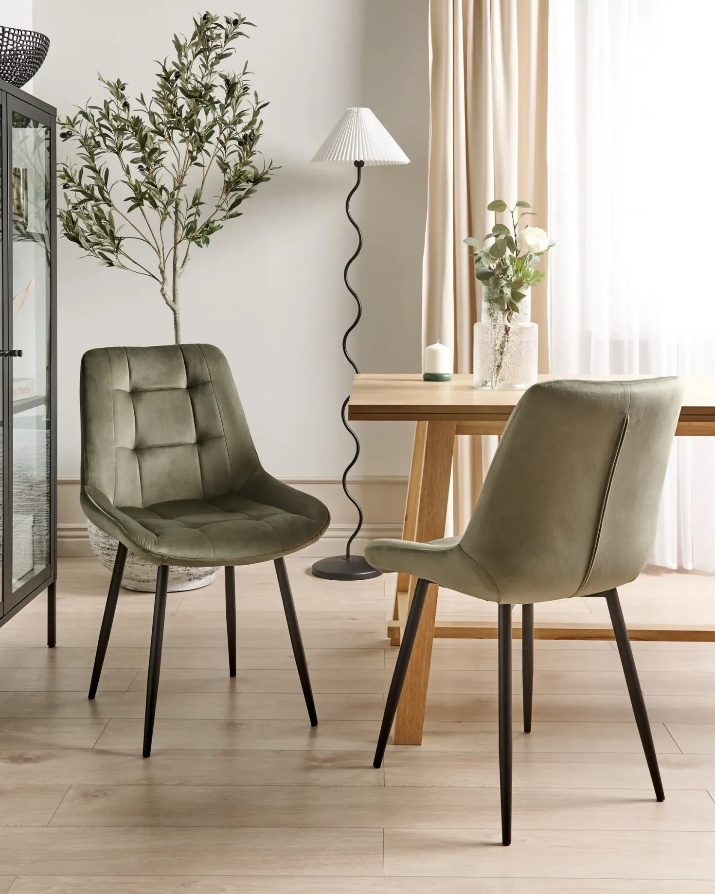 Sæt med 2 spisebordsstole MELROSE Velour Olivengrøn