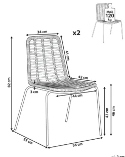 Sæt med 2 spisebordsstole TAOS Rattan Naturlig