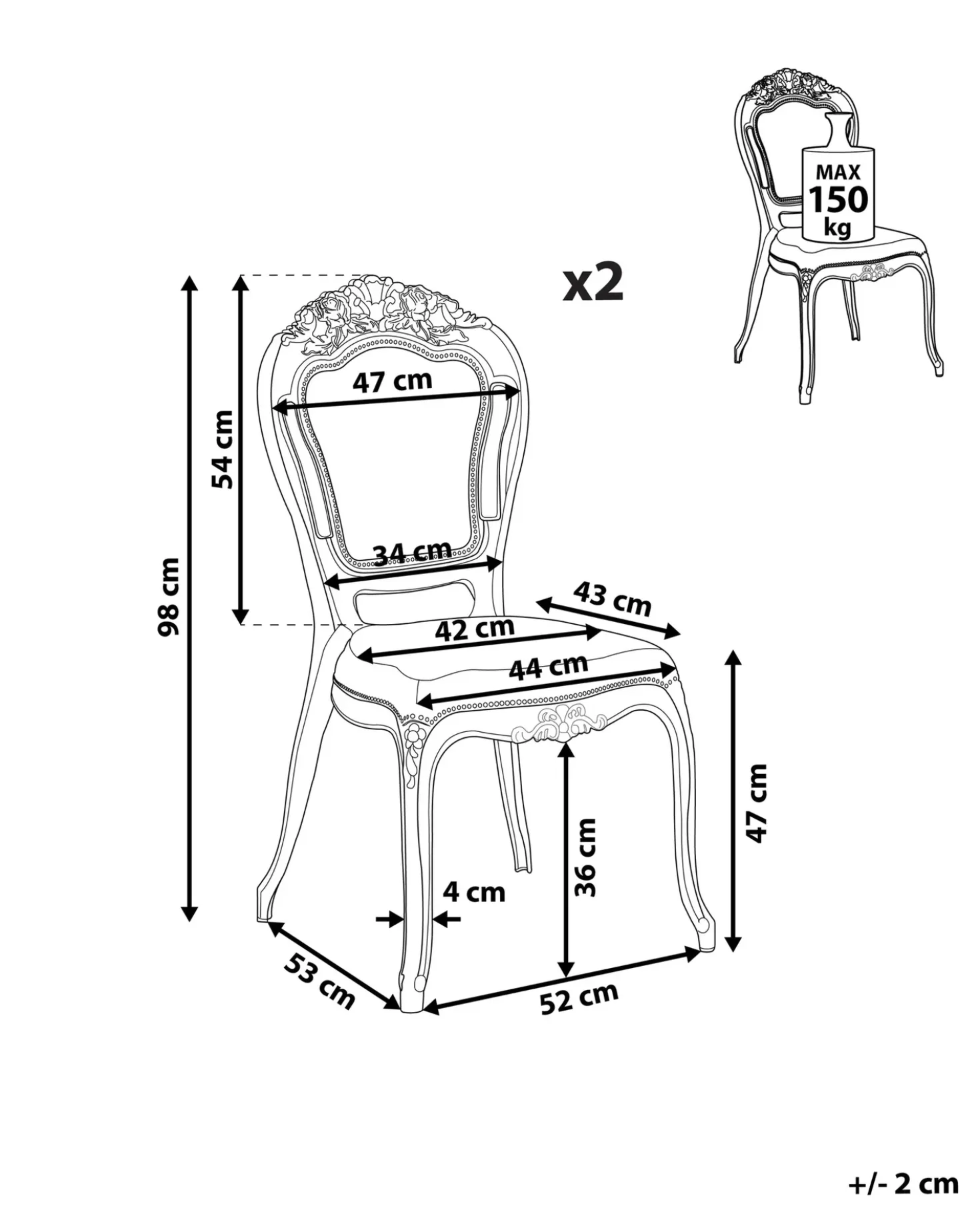 Sæt med 2 spisebordsstole VERMONT Transparent