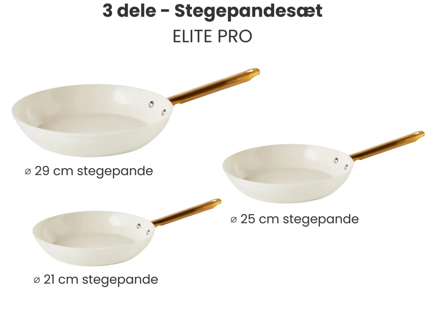 Sæt med 3 stegepander ELITE PRO Cremehvid