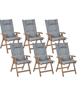 Sæt med 6 stole med puder AMANTEA Akacietræ Grå