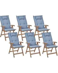 Sæt med 6 stole med puder AMANTEA Akacietræ Blå