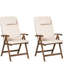 Sæt med 2 stole med puder AMANTEA PREMIUM Akacietræ Lys Beige