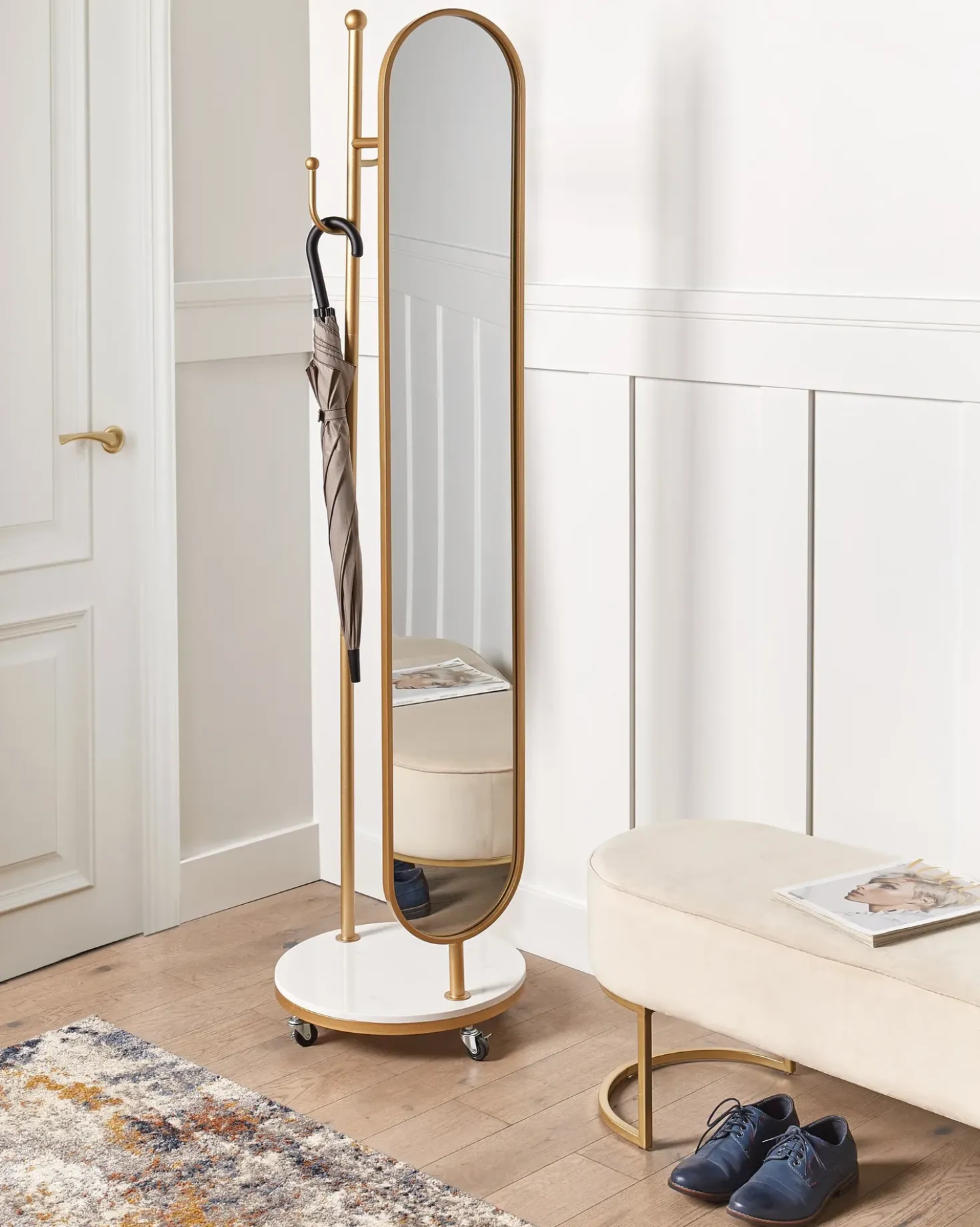 Stumtjener med spejl LORENA 172 cm Metal Guld