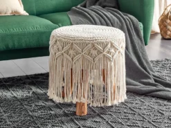 Taburet Macramé NAWABAD Bomuld Beige