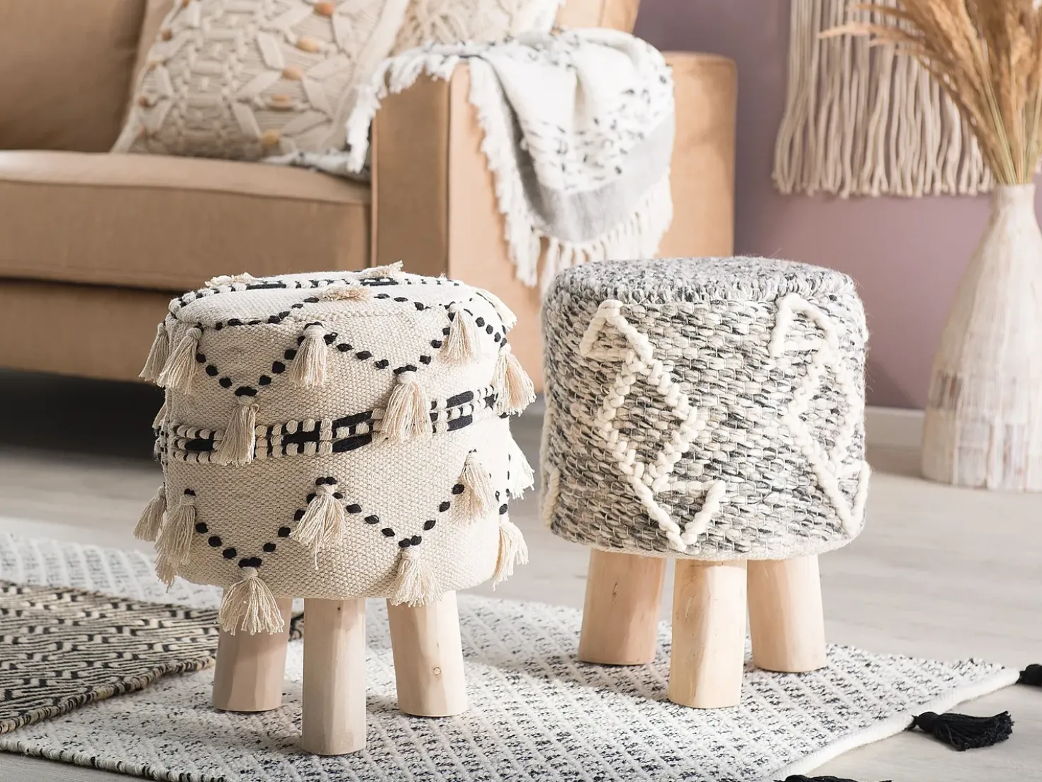 Taburet THONDI Bomuld Beige