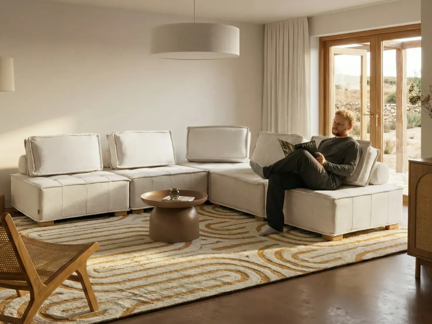 TIBRO 5 personers Hjørnesofa modul Venstrevendt Cremehvid