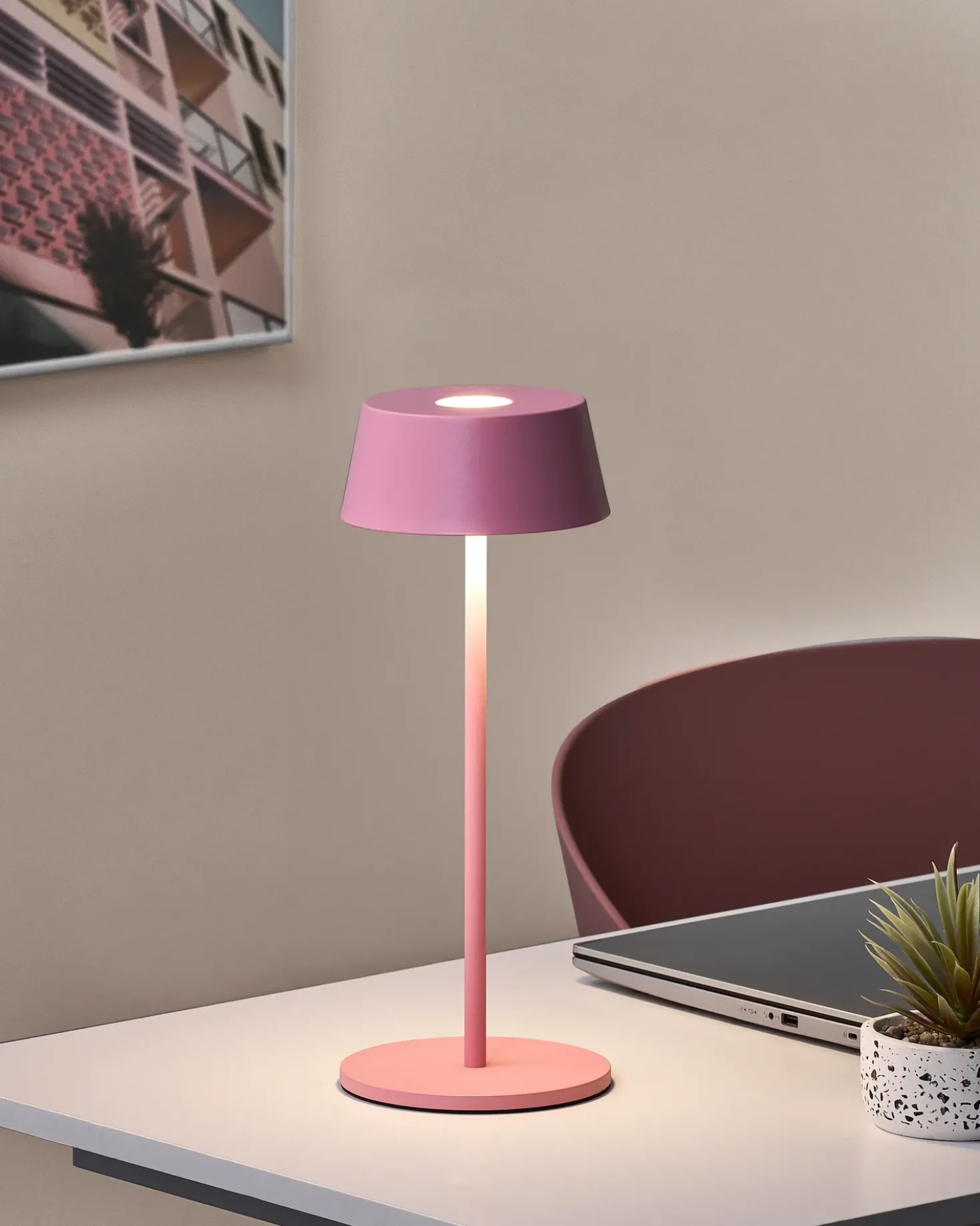 Trådløs LED-bordlampe GUDER Med dæmpning Metal Lyserød
