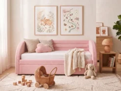 Udtræksseng Boucle ALBIAC 90 x 200 cm Pastellrosa