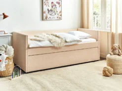 Udtræksseng Boucle TROYES 90 x 200 cm Ferskenagtig lyserød